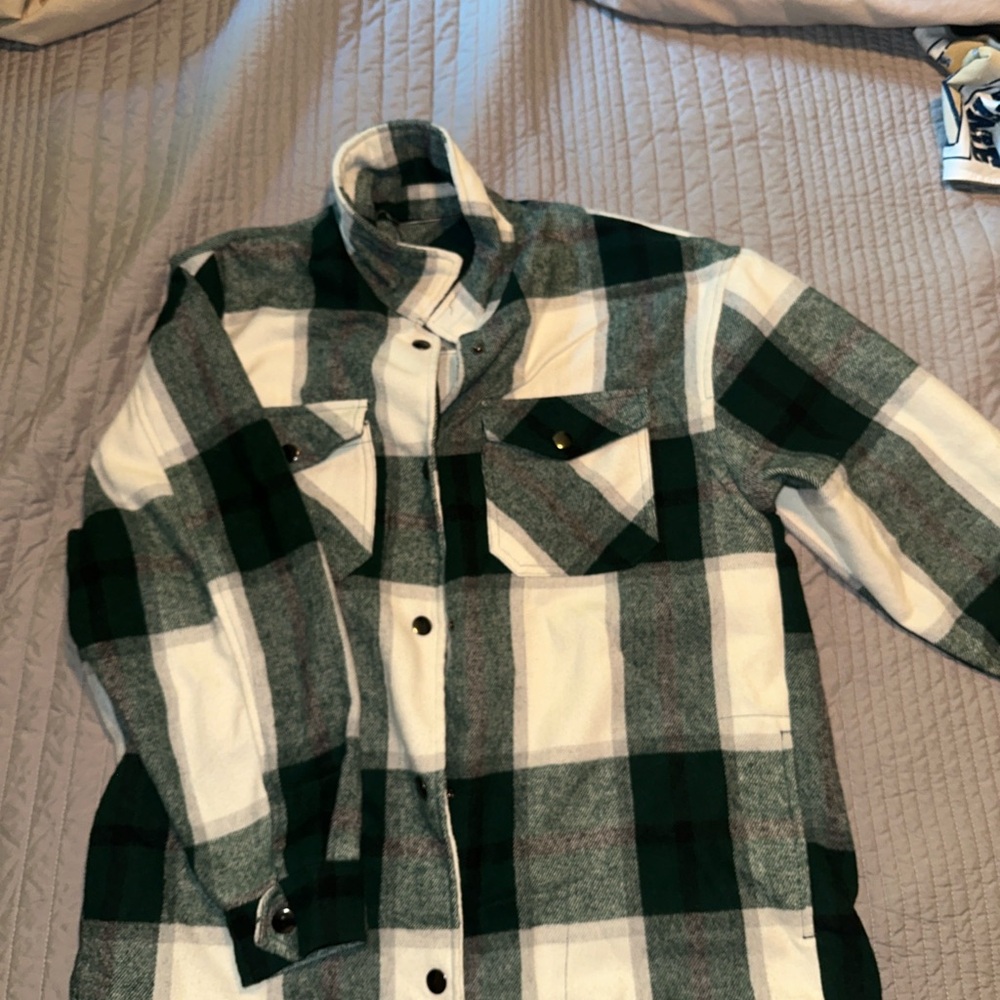 Green and White Plaid oversized flannel